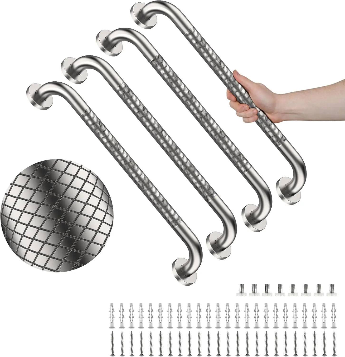 

4 Pack 24 Inch Shower Grab Bar with Anti-Slip Knurled Grip, Stainless Steel Bath Balance Bar for Safety and Support
