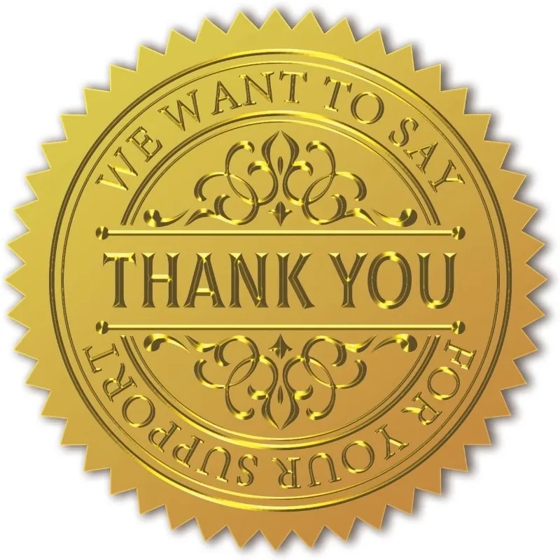 25Sheet 100Pcs Thank You Gold Foil Certificate Seals Foil Embossed Stickers Self Adhesive Gold Foil Embossed Certificate Seals