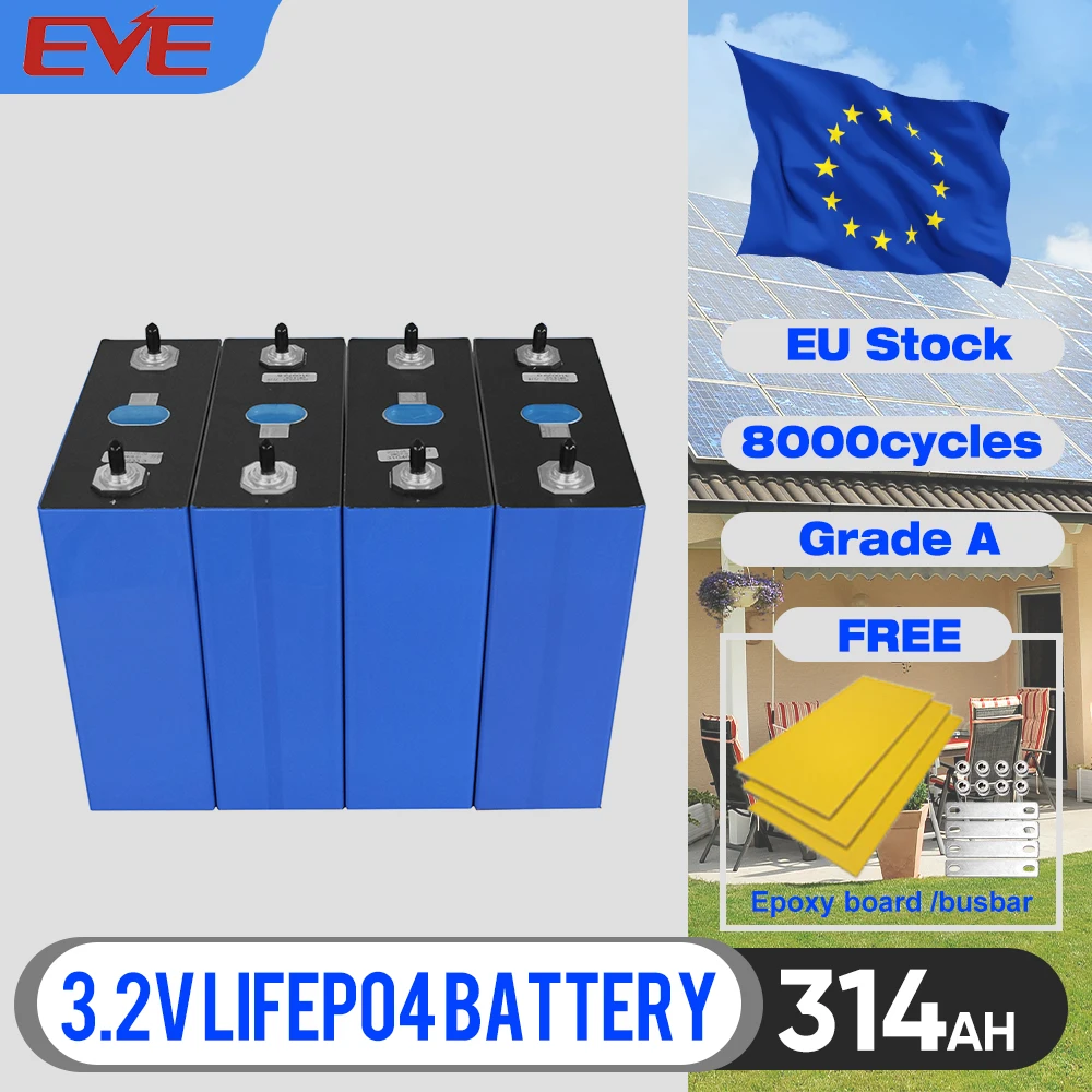 

In Stock MB31 EVE 314AH LiFePO4 Battery 330AH 3.2V 3.65V Prismatic Rechargeable 8000 Cycles LiPO Cells For 12V 24V 48V Solar ESS