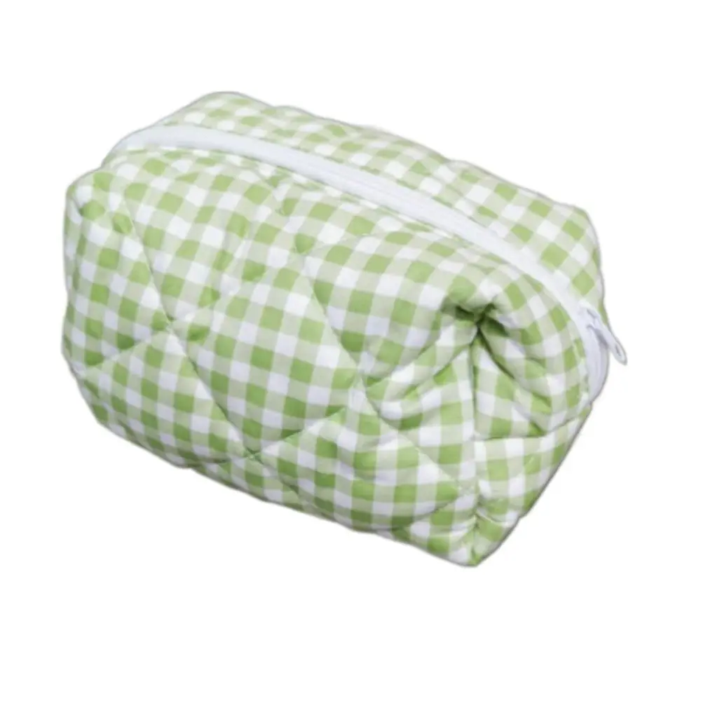 Fashion Large Capacity Makeup Bag with Zipper Checkered Wash Bag Cotton Quilted Skincare Pouch Outdoor