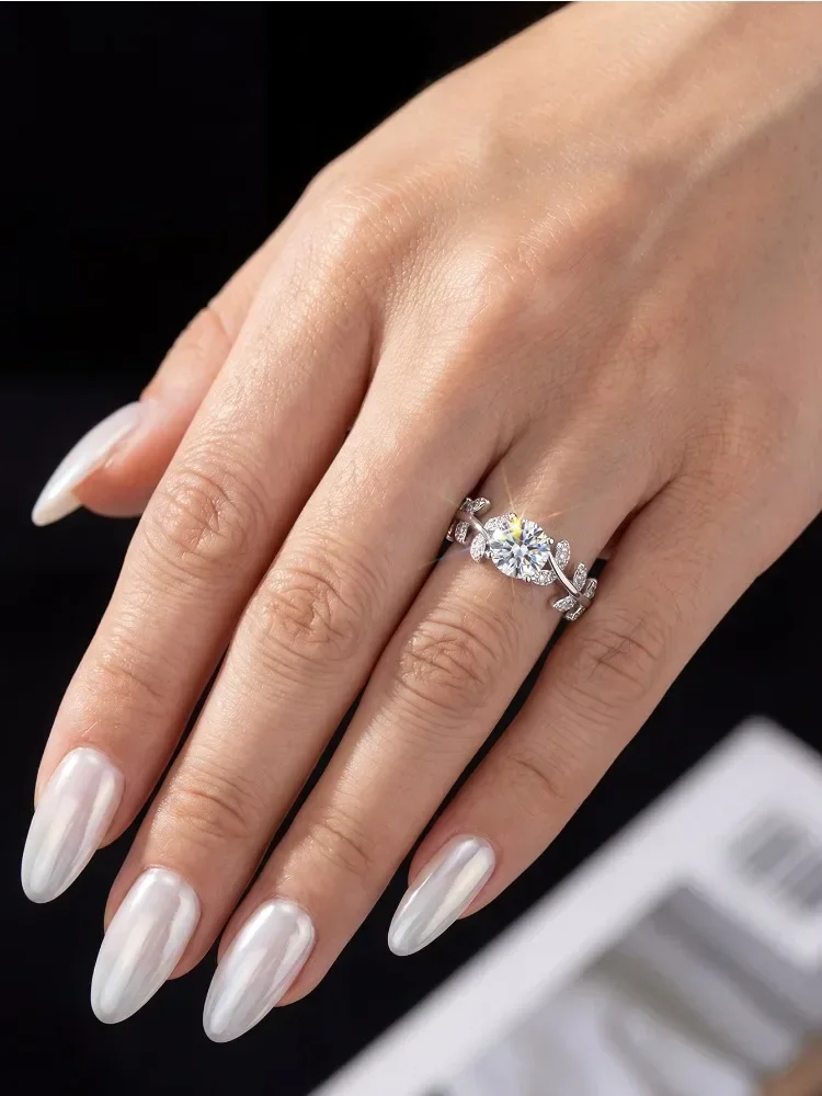 925 Sterling Silber Luxus 1CT Zertifizierter Moissanit Diamant Blatt Runder Ring für Damen Täglicher Gebrauch Jubiläum Feiner Schmuck – Detail 5