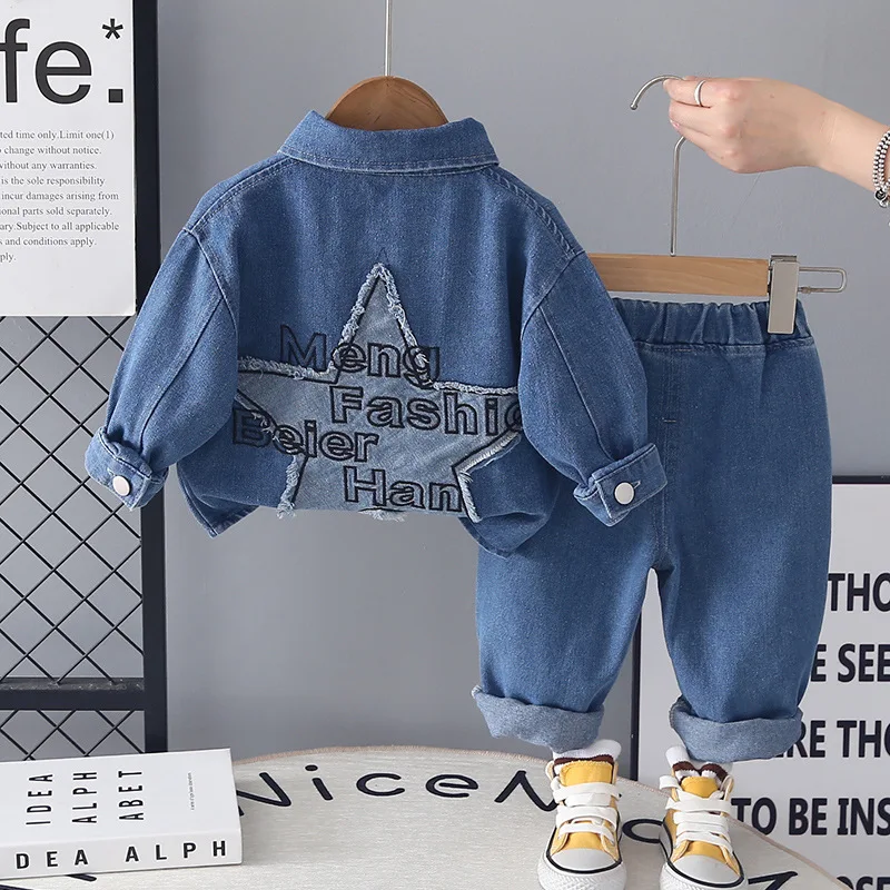 Kids Boys 3-Piece Casual Outfit, Star Denim Jacket, Cotton T-shirt & Jeans, Toddler Fashion Suit for School, Play and Daily Life