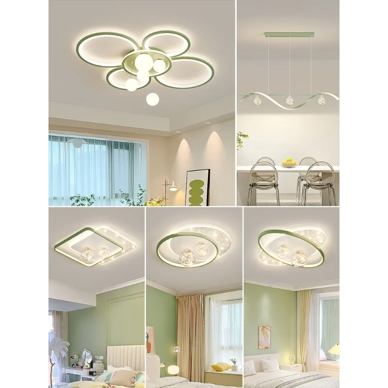 

Светильник для гостиной кремового цвета, нежный, свежий, зеленый, потолочный светильник для прихожей, полноспектральное освещение с защитой для глаз, комплект для всего дома.