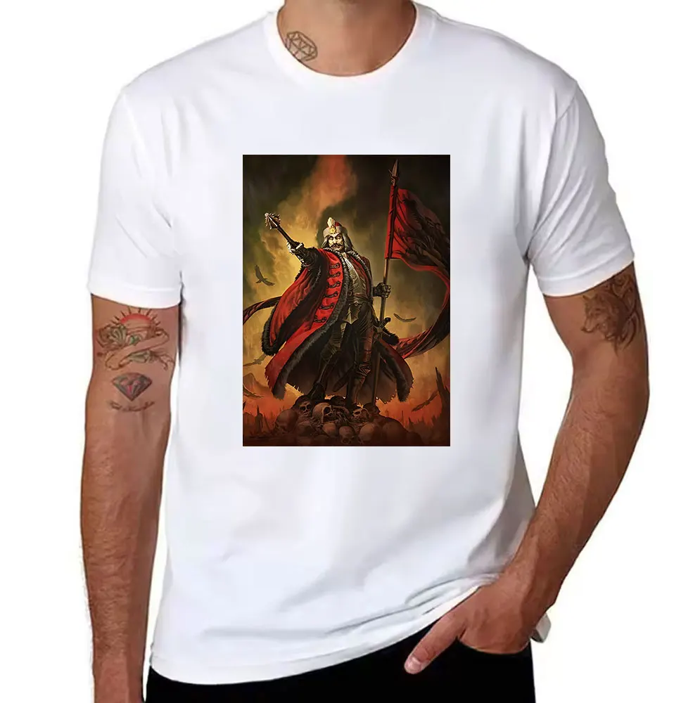 Men's 100% Cotton T-Shirt Vlad the Impaler Dark Gothic Vampire Warrior Graphic Print Tees Gothic Horror Themed Casual Tops
