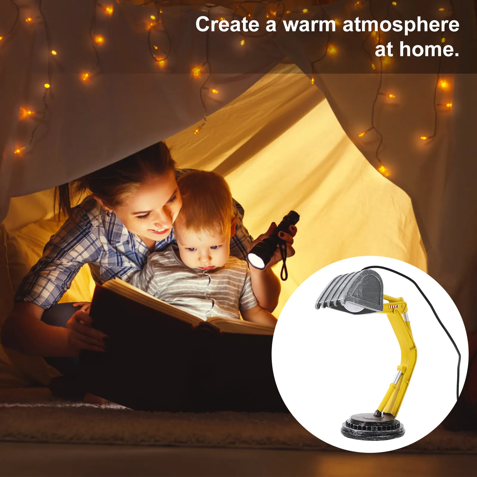 

Excavator Table Lamp Sturdy Resin Desk Lamp for Bedroom Construction Room Decor Living Room Study Hallway Small Space