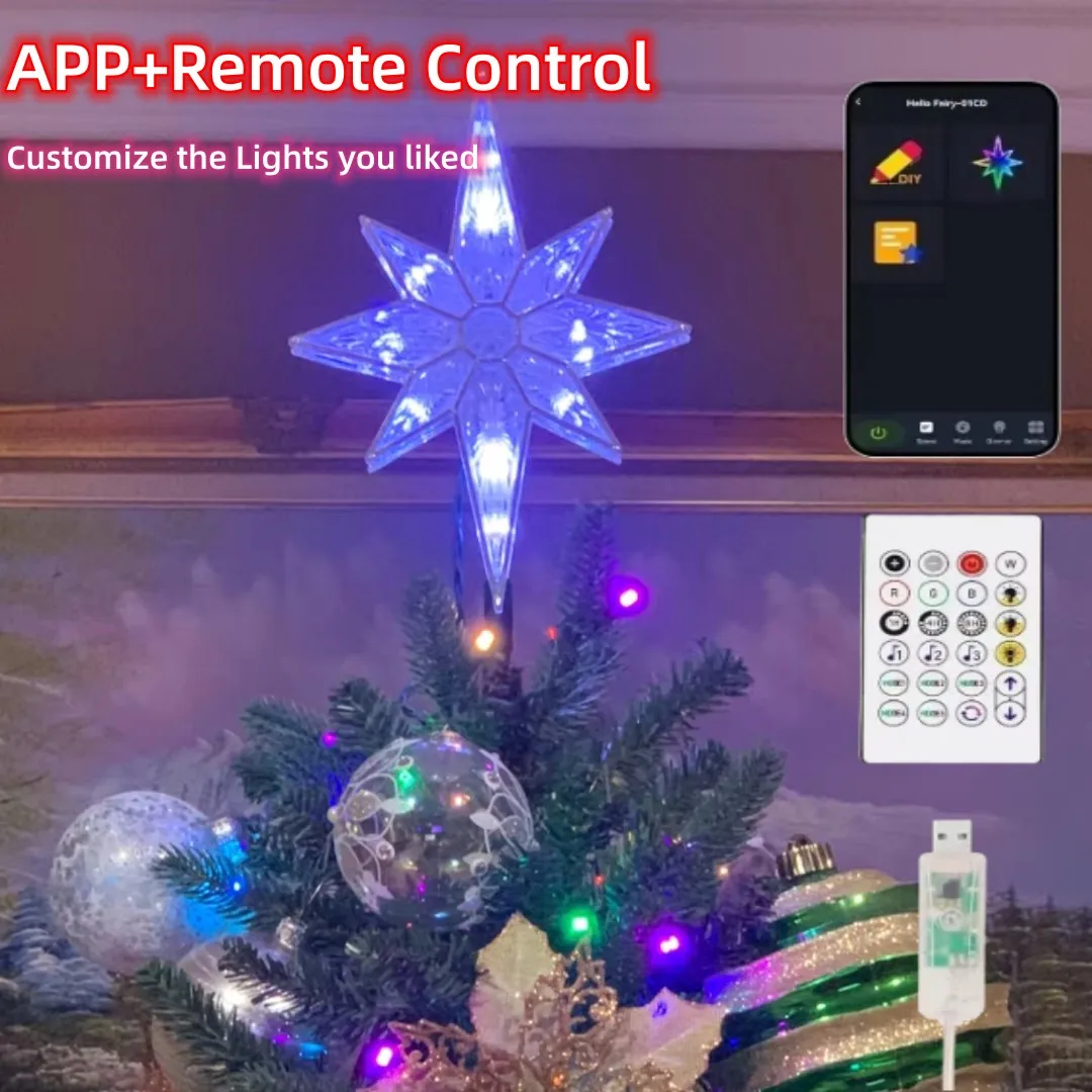 Led Abyssal Mirror Lamp Smart App Remote 5V RGB Christmas Tree Decor Light USB Music Sync Voice Xmas Topper Holiday Party Decor