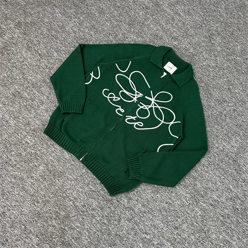 

Arte Green Zipper Jackets Men Women 1:1 High Quality Embroidery Flower Casual Arte Knit Cardigan Sweaters