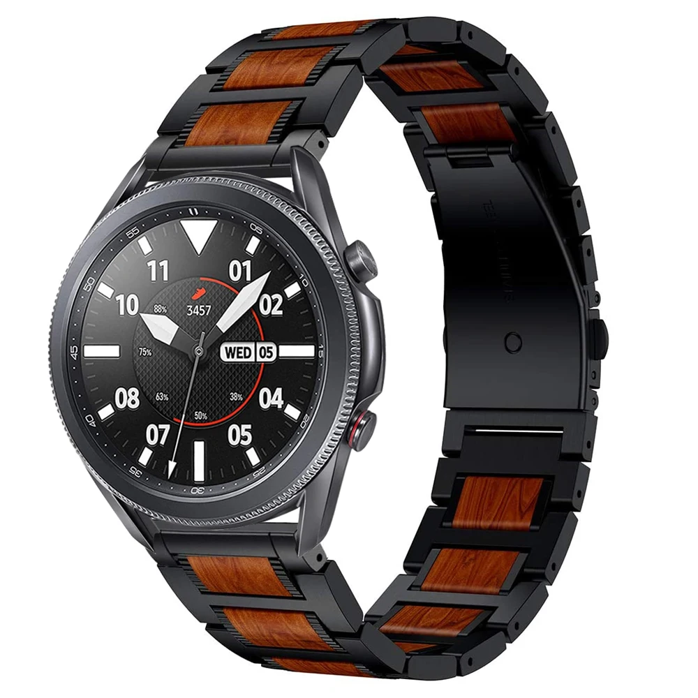 Samsung Galaxy Watch 46mm Gear S3 Huawei Watch GT2 Amazfit GTR 47 Strap Wooden Metal Strap Bracelet Accessories 22mm Strap