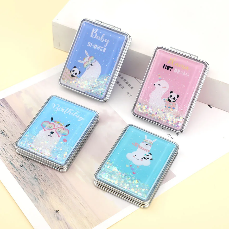 Quicksand Makeup Square Mirror Cute Girl Cartoon Double-Sided Mirror Portable Makeup Mirror Home Decoration Accessories