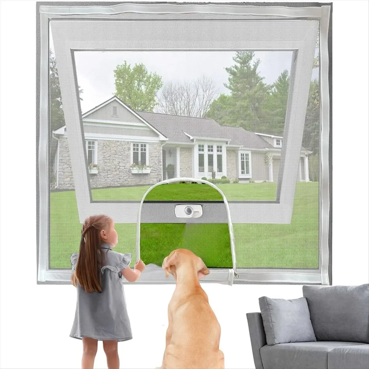 N14R Top Adjustable Window Screen Replacement Kit with Zipper Opening,Keep Mosquitoes Out,Insect Protection Nets for Household