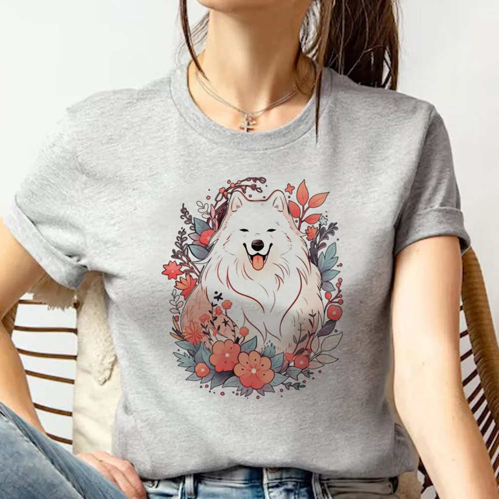 Samoyed t shirt women funny tshirt girl comic harajuku streetwear clothing