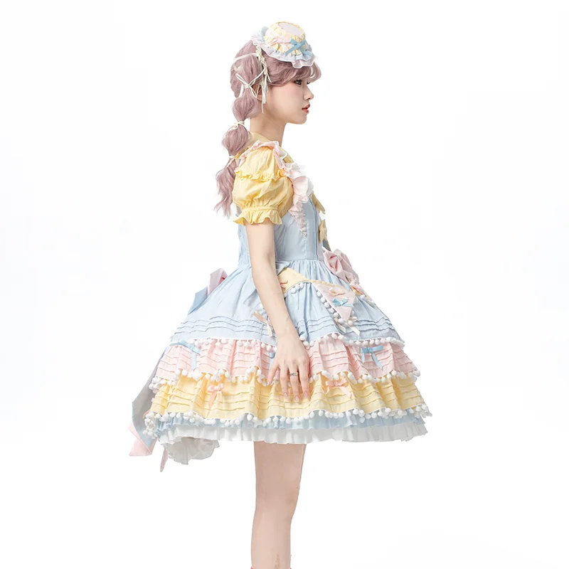 Nonsar lolita querida vestido de bolo colorido feminino doce arco bola de pele borla guarnição três camadas estilo jsk princesa vestidos de festa
