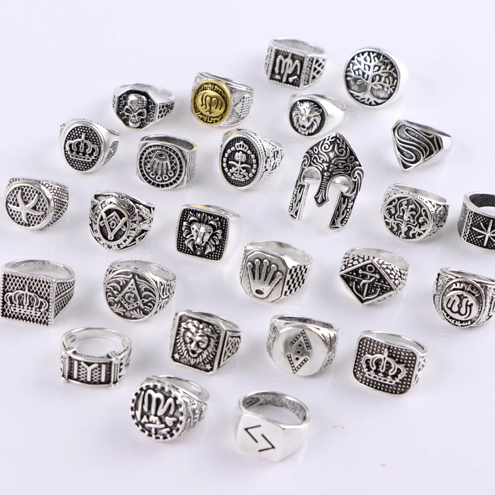 30Pcs/Lot Vintage Punk Rings For Women Men Mix Style Gothic Tai Chi Skull Tree Jewelry Party Gift Wholesale