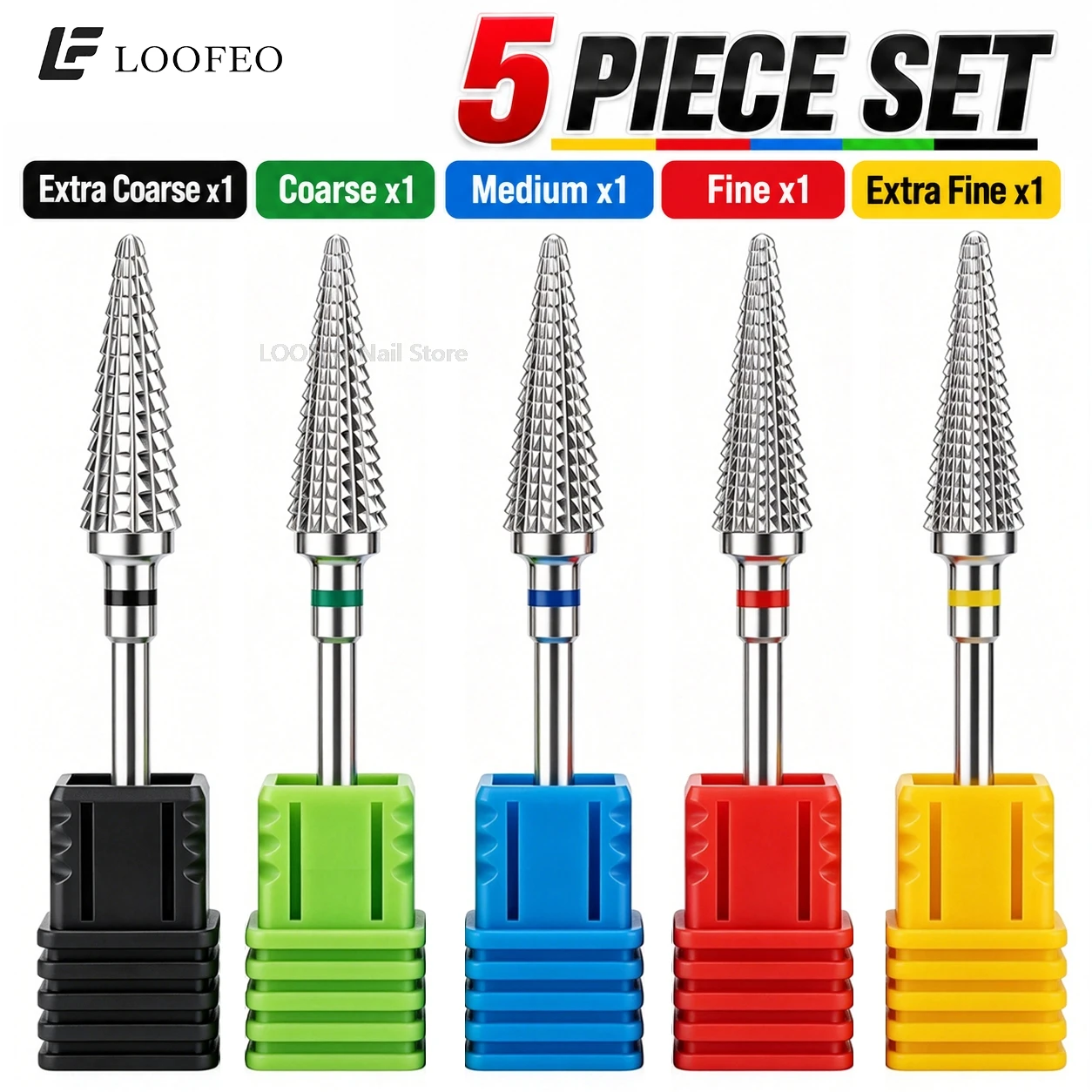 5Pcs Stainless Steel Nail Drill Bit Set 3/32 Inch Electric Nail File Bits for Gel Removal Refining Milling Cutter for Manicure