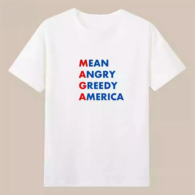 

Mean Angry Greedy America Letter Print Cotton T-Shirt Y2K Harajuku Unisex Short Sleeve Top