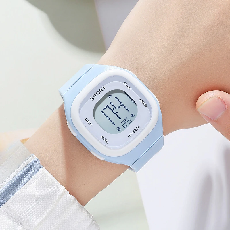 ساعة جيلي للأطفال، ساعة إلكترونية رياضية للطلاب، ساعة مربعة مضيئة