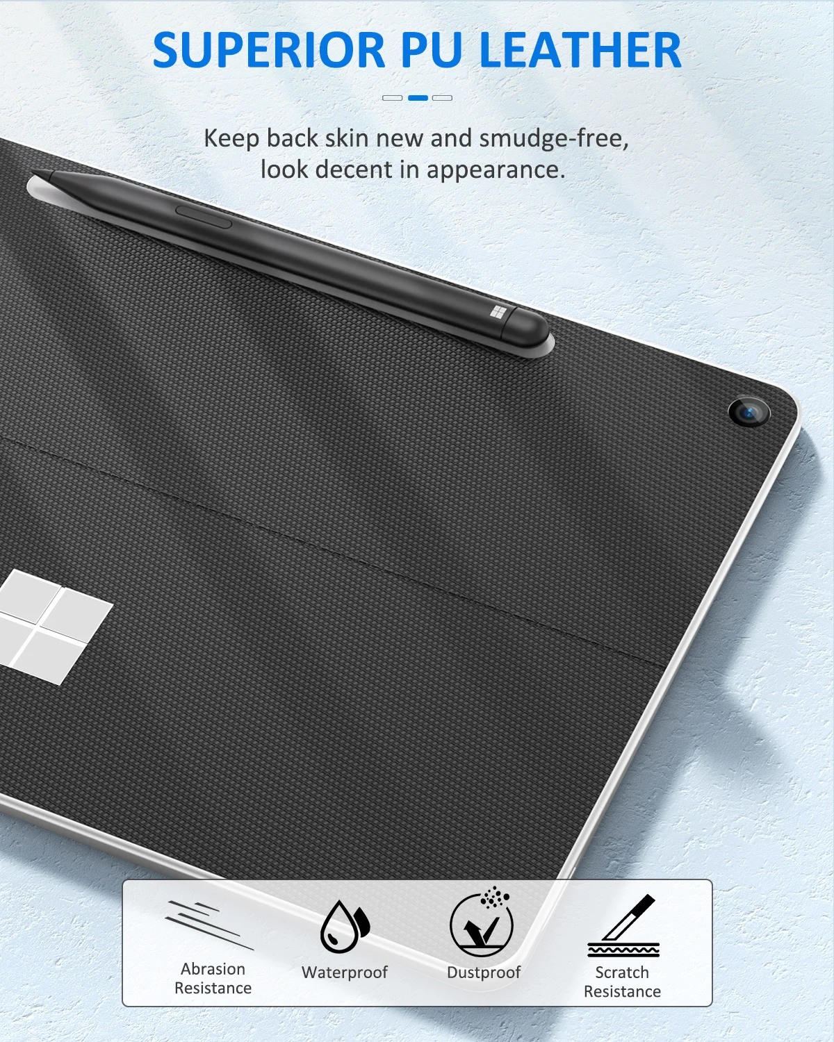 ملصق لاصق خلفي للكمبيوتر اللوحي من MoKo لجهاز Microsoft Surface Pro مقاس 12 بوصة 2025، غطاء حماية من جلد البولي يوريثان لغطاء جلد الجسم