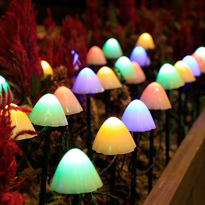 LED Solar Mushroom Lights String Set Of 10/20Pcs 8 Modes Lawn Fairy Lights Outdoor Garden Patio Path Landscape Decoration Lamps