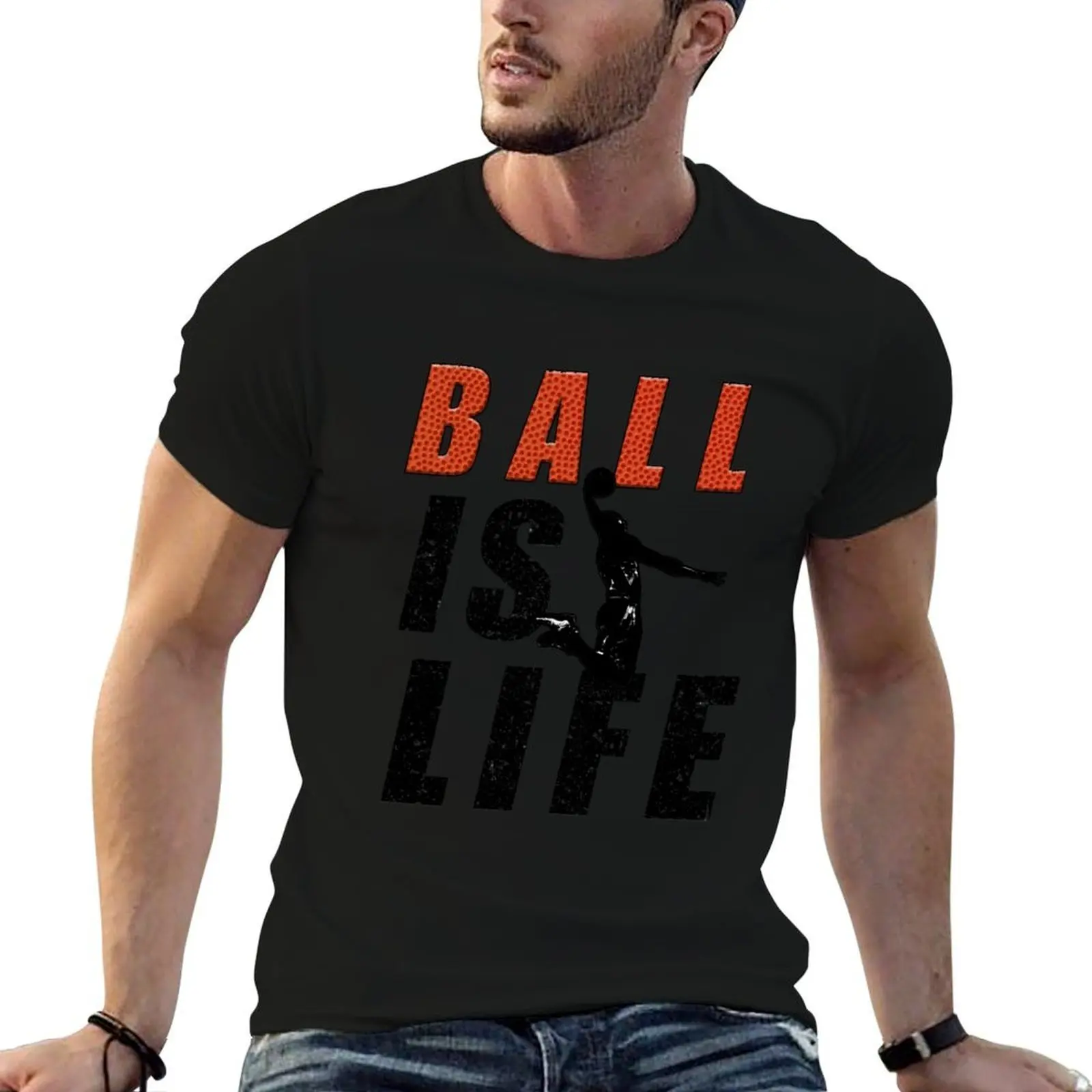 Basketball Ball is Life BBall Dunking Design T-Shirt Casual Fashion Short Sleeve Cotton T-Shirt