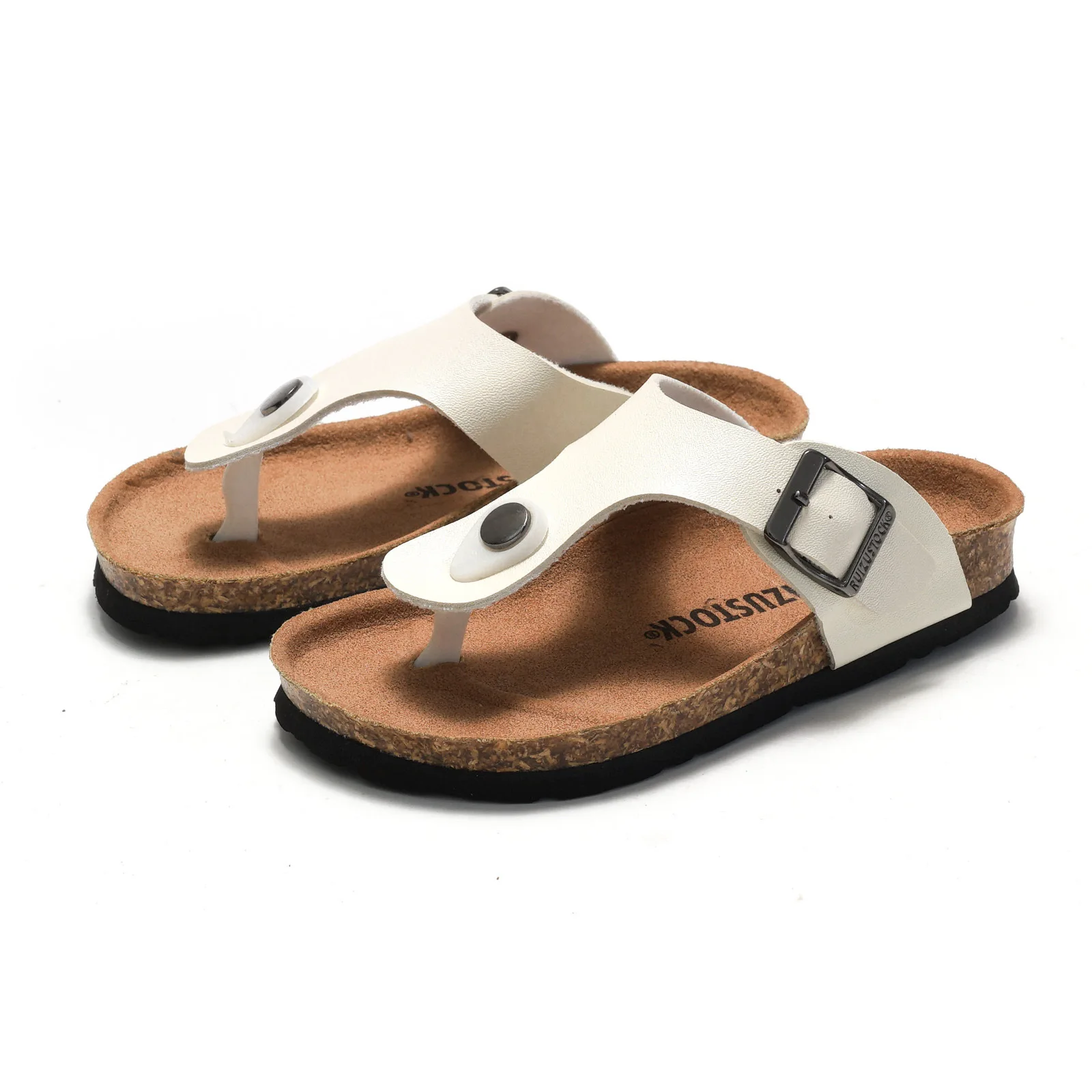 

Children Spring Summer Buckle Fashion Leather Clip Toe Slippers Girls Simple Cork Slippers Boys Korean Style Vintage Sandals