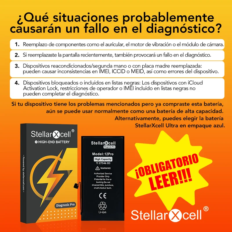 Batería de diagnóstico StellarXcell con mensaje de pieza genuina para iPhone 12mini 13Pro 14Plus 15Promax, reemplazo 2