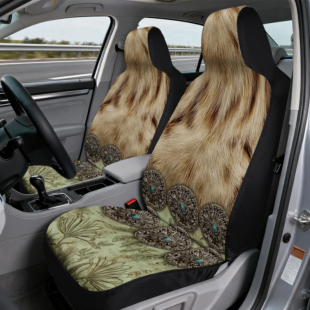 Set Of 2 Stylish Golden Fur Front Seat Covers Featuring A Leaf Design, Perfect Gift For Car-Owning Friends, Easy To Take Off And