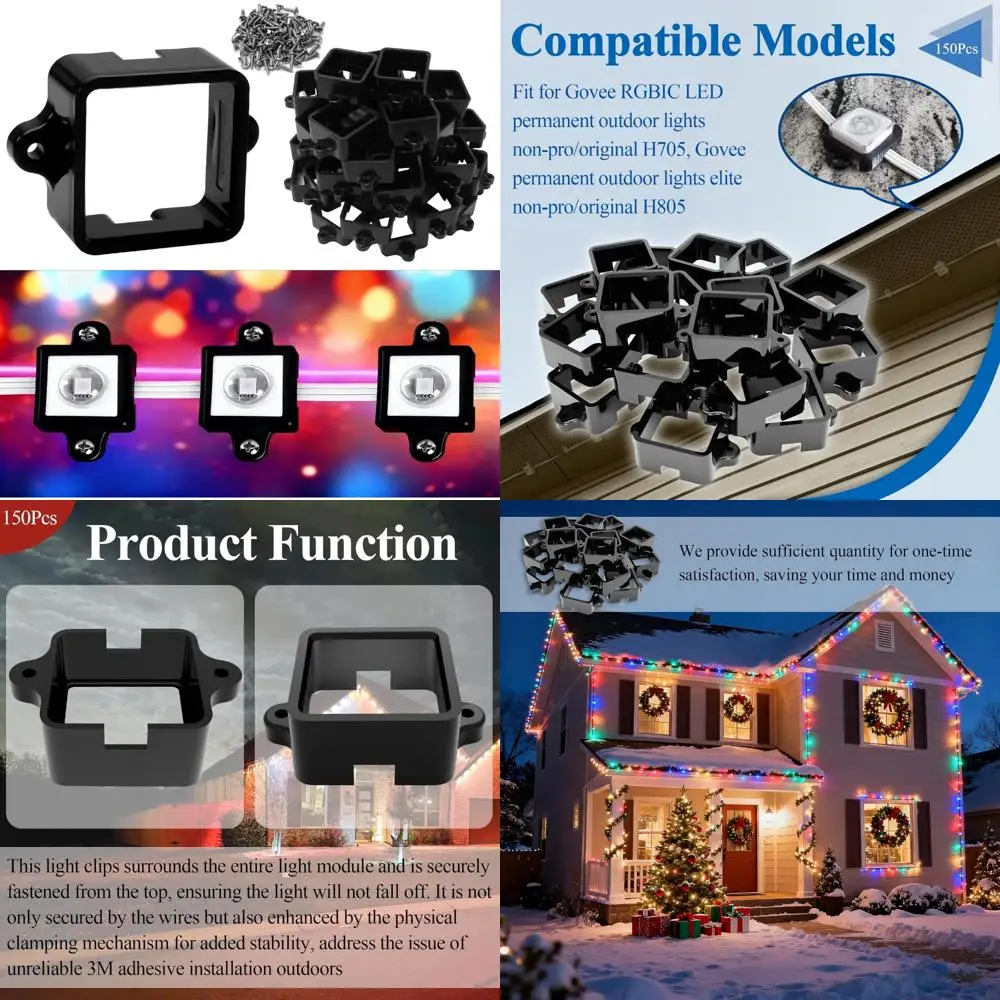 

Black Outdoor LED Light Mounting Brackets with Screws, Compatible with RGBIC H705 LED Lights, Non-Professional Use