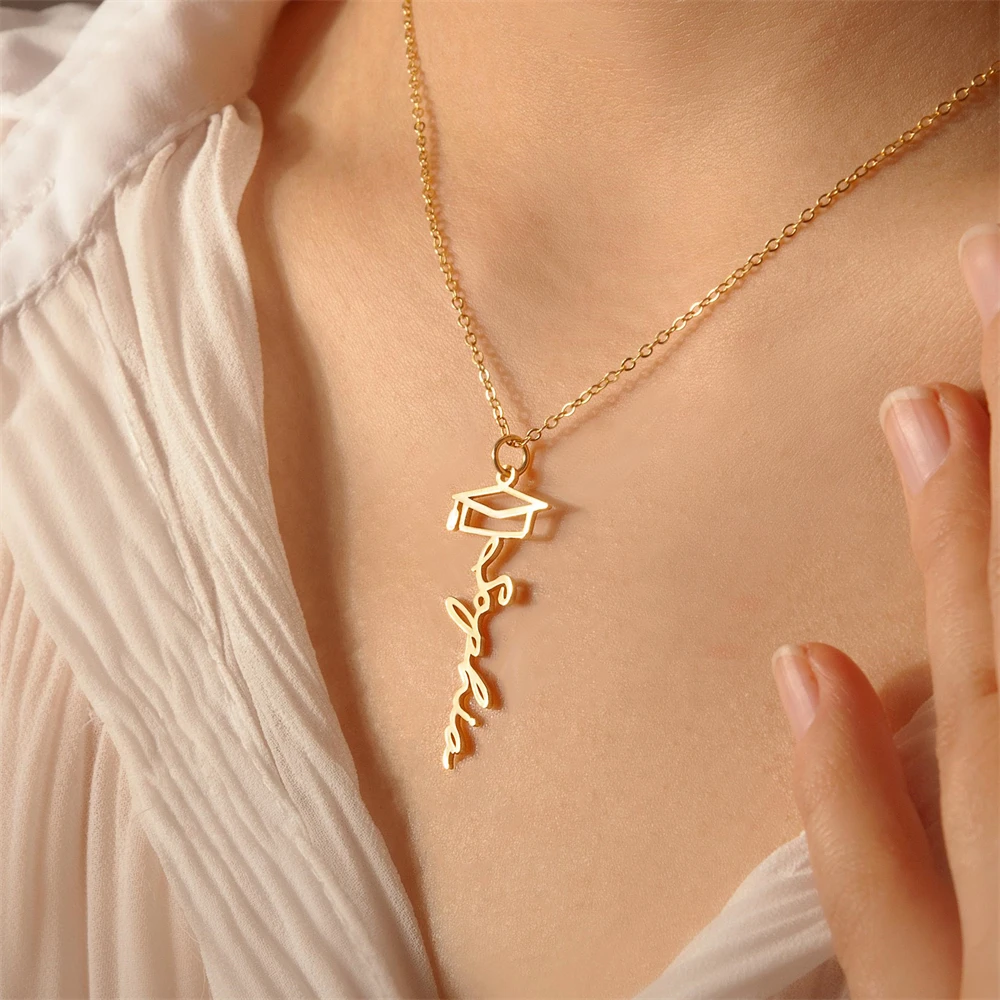 

Custom Graduation Name Necklace Personalized Name Bachelor Cap Necklaces High School Graduation Memorial Gift for Girl