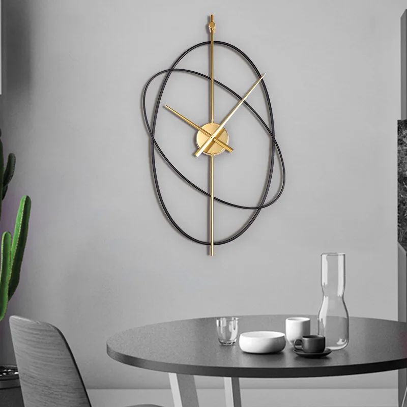 Modern minimalist silent wall clock, iron art, metal oval living room, bedroom, silent clock, wall mounted clock, and watch repl