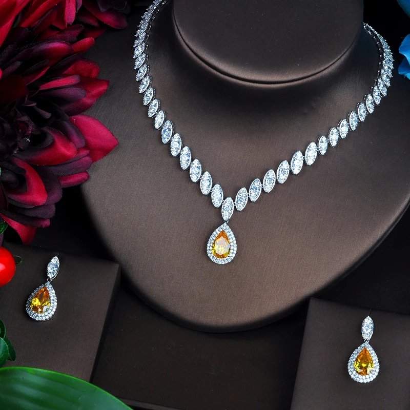 HIBRIDE الفاخرة ماركيز قطع زركون مجموعات مجوهرات نسائية الأزرق قطرة الماء مجموعة فستان الزفاف اكسسوارات هدايا الحفلات N-486 #3