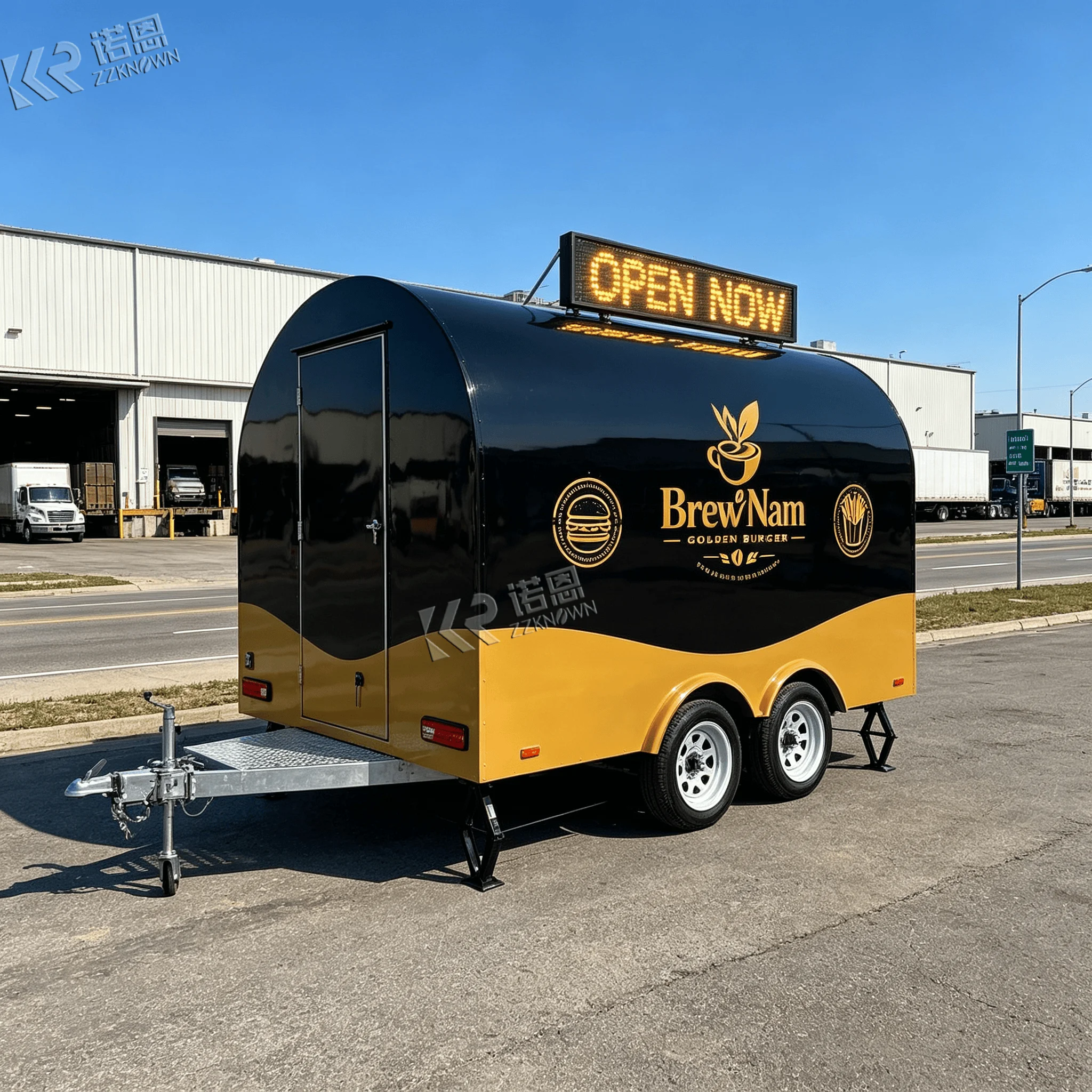 2.4m Curved Concession Food Truck and Food Trailer With Lockable Back Door for Night Market Mobile Retail Stall