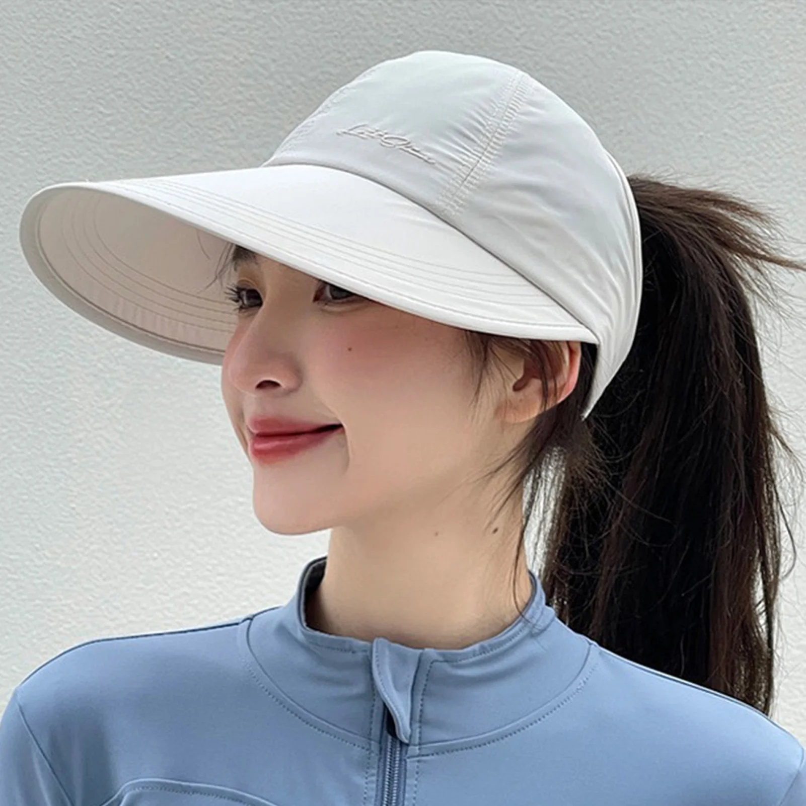 Sombrero de sol de ala ancha, gorra de cola de caballo con corona abierta de secado rápido para mujeres, sombreros de playa de verano al aire libre