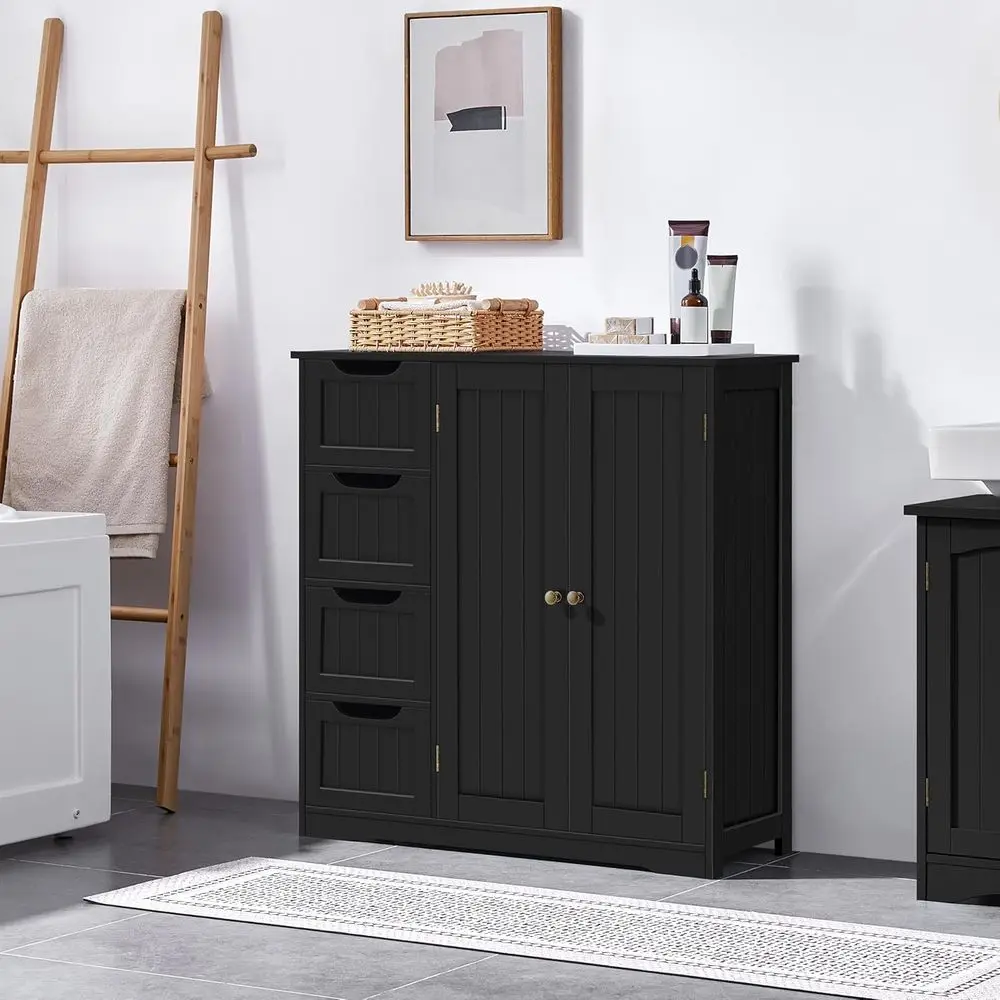 Wooden Bathroom loor Cabinet, Side Storage Organizer Cabinet with 4 Ders & Double Do, reestanding Entryway Storage Unit ole Tabl