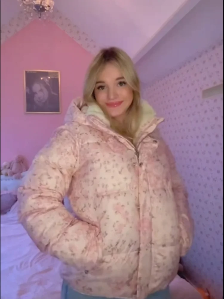 سترة نسائية قطنية مطبوعة باللون الوردي مع قبعة وسحاب وجيوب من الصوف الداخلي سترات نسائية شتوية أنيقة ملابس خارجية دافئة للسيدات