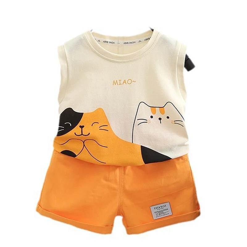 Fashion Kids Baby Boys Vest+Shorts 2Pcs/sets Clothing Cartoon Printing Summer Girls Cotton Tracksuit Sports Casual Clothes Suit