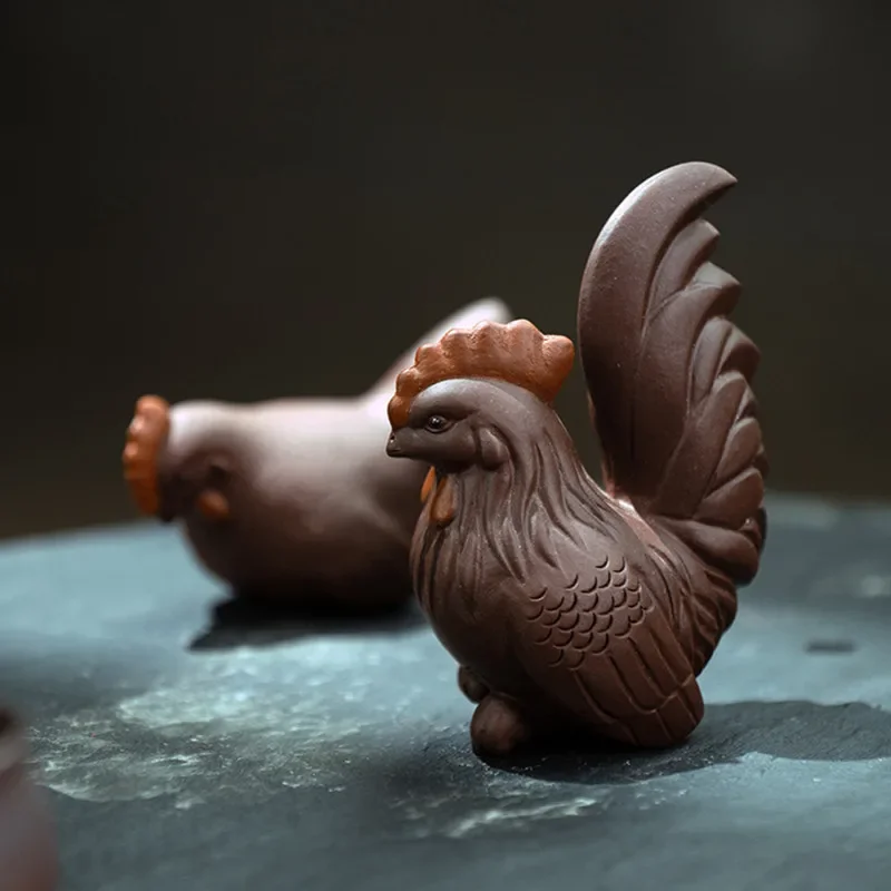Yixing Handmade Sculpture Purple Clay Tea Pet Chicken Model Statue Tea Figurine Desktop Ornaments Home Tea Decors Accessories