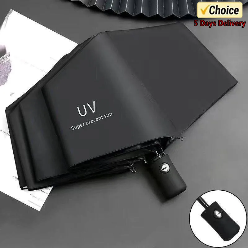 UV Black Adhesive Fully Automatic Sun Umbrella with Rain and Rain Protection, UV Protection, Sunscreen, and Three Fold Umbrella