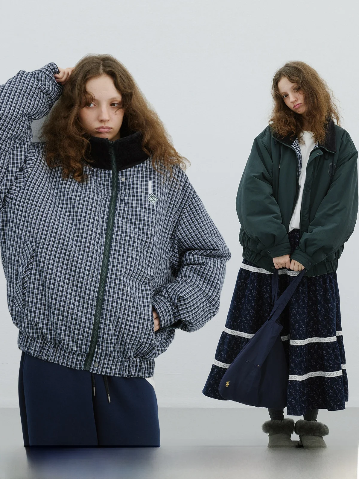 

KOKOASOKO Women's Double-Sided Wear Cotton Jaet Loose Thiened Winter Coat Warm Plaid Design Long Sve Mid-Length