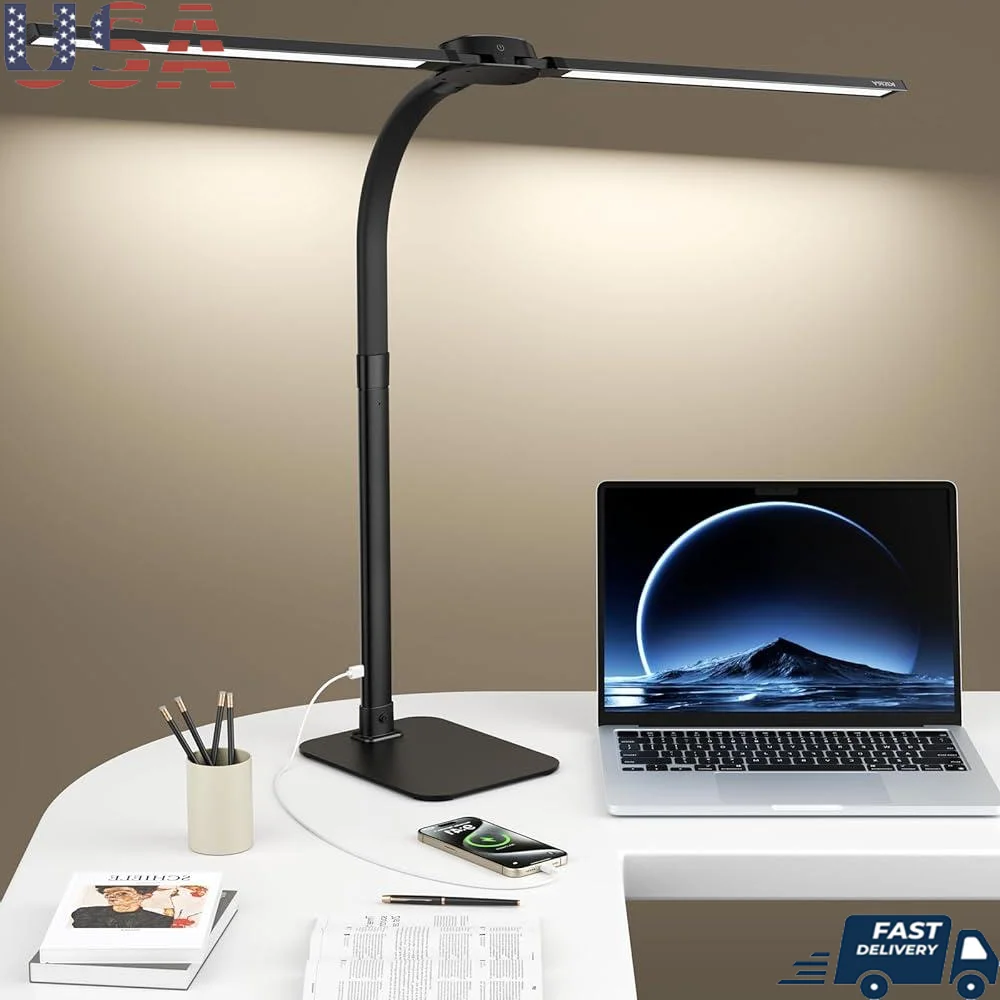 

LED Desk Lamp with USB Charging Port Remote Control Adjustable Light Dual Task Lighting 5 Color Modes Dimmable Eye Protection