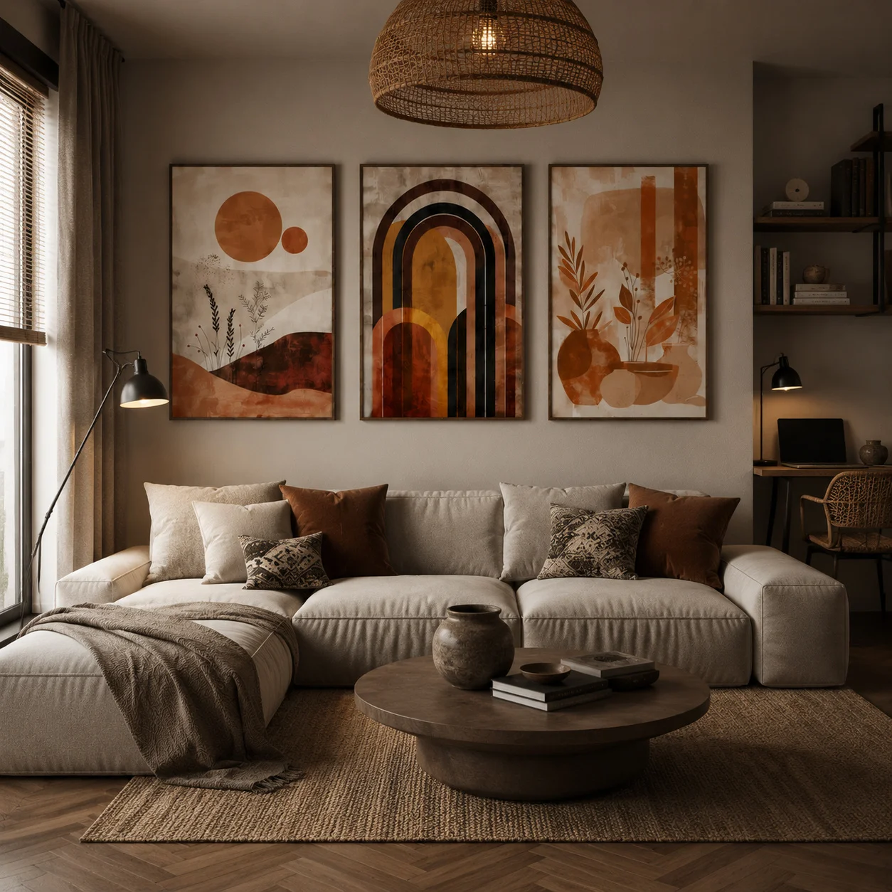 （NoFrame 3PCS）-2D Flat, 3 Pack Unframed Terracotta Boho Abstract Canvas Prints Housewarming Gift for Neutral Wabi Sabi Lovers