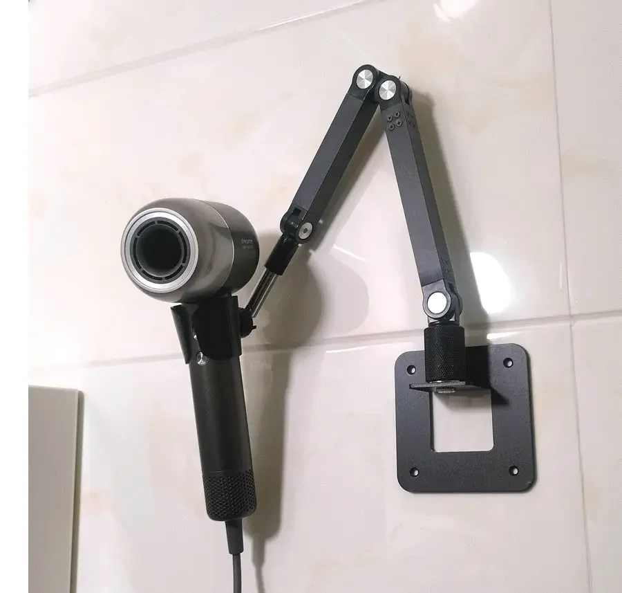Telescopic Nail-free Wall Mount Hair Dryer Bracket, Adjustable Blow Dryer Holder for Bathroom