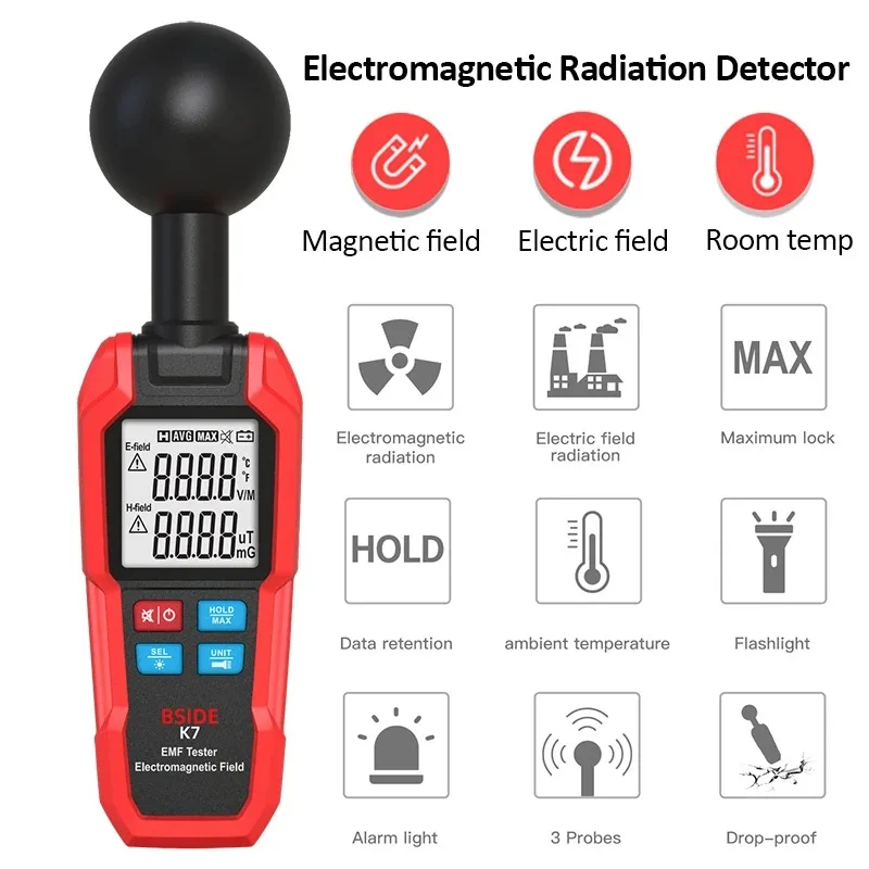 K7 EMF 계량기 전자기장 테스터, 고정밀 전자기 방사선 게이지, 전자기파 방사선 검출기