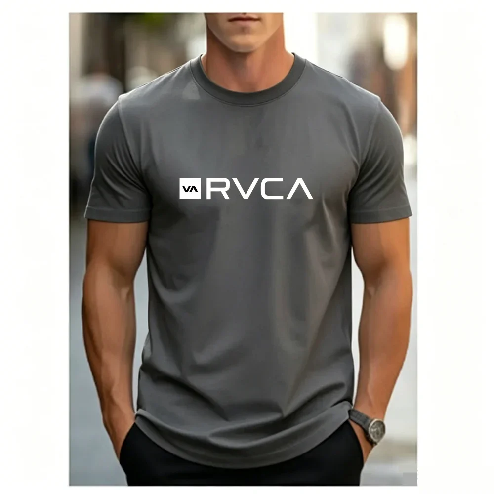 Cool Tee Men's T-shirt Casual RVCA Pattern Design Printed T-shirt Summer Short Sleeve Solid Color Round Neck Top