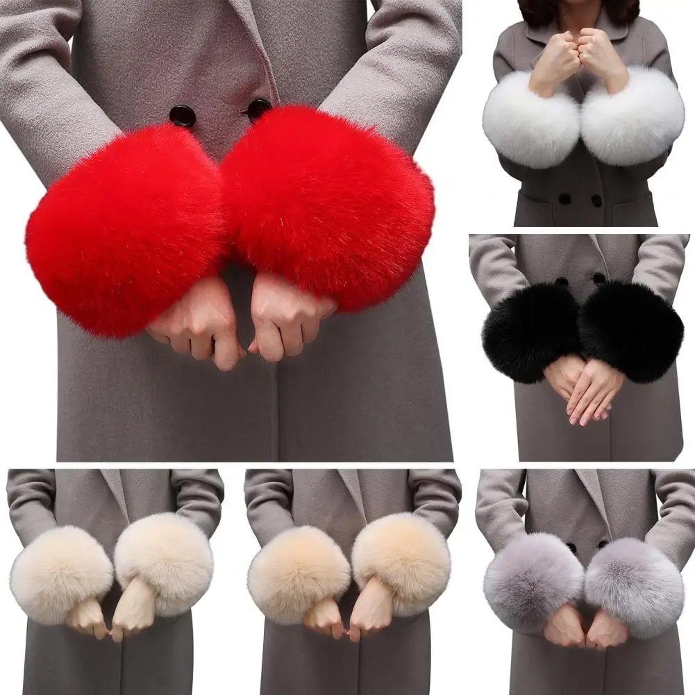 Winter Faux Fur Collar Cuffs Set Women Fluffy Large Shawl Coat Accessories Warm Fashion Fake Fox Fur Scarf Furry Scarves Female