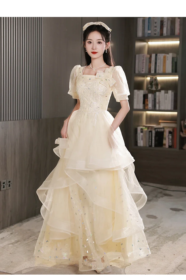 فستان سهرة نسائي وردي طويل خرافي خفيف فاخر ذو إحساس عالٍ فستان الأميرة الصغير لعيد الميلاد