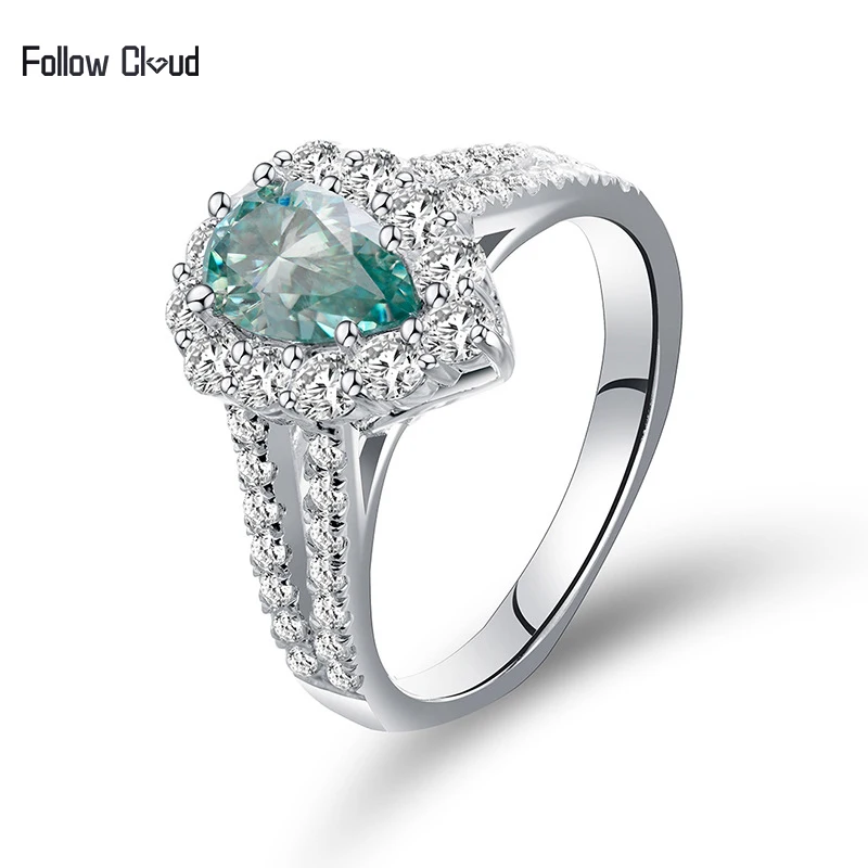

KEEP YES Pear Cut 5*8mm All 1.74ct Blue Green Luxury Moissanite Ring 925 Sterling Silver Engagement Rings for Women Wedding Gift