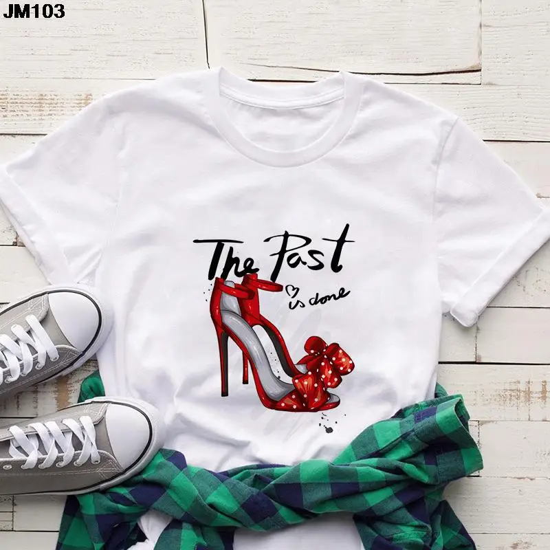 Fashion High Heels Print Women's T-shirt Casual Gothic Female Clothing Tshirt Harajuku Streetwear Short Sleeve Top Woman T Shirt