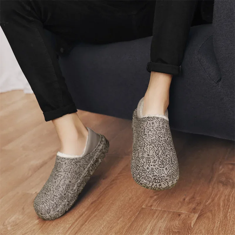 Slippers Men's Plush Home Slipper Female Winter Warm Slippers Women Thick Bottom Waterproof Shoes Men Indoor Non-Slip Footwear image 6