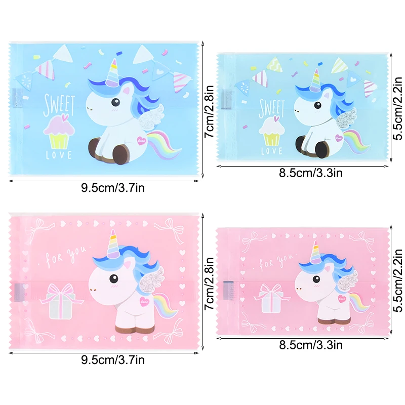 100Pcs Unicorn Biscuits Baking Packaging Bag 2 Sizes Cartoon Candy Cookie Gift Bags Kids Favor Birthday Unicorn Party Decoration