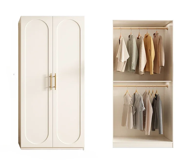 Wardrobe French cream style solid wood multi-layer board wardrobeSmall apartment with swing door bedroom wardrobe